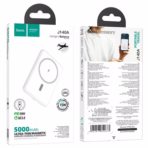 Portatīvais lādētājs Hoco 5000 mAh QC PD 2A 20W īpaši plāns J140A balts saderīgs ar MagSafe