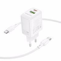 Borofone Lādētājs BN27 USB + Type C - QC 3.0 PD 20W ar Type C uz Type C kabeli balts
