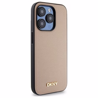 DKNY Grained Metal Logo Magnētiskais iPhone 15 Pro viedtālruņa apvalks - bēšs