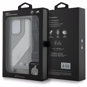 BMW M Edition Carbon Stripe & Strap Viedtālruņa apvalks Apple iPhone 16 - pelēks
