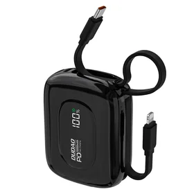 Dudao K32 22.5W 10000mAh portatīvais lādētājs ar iebūvētu USB-C / Lightning kabeli - melna