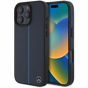 Mercedes MB Zilā Līnija ādas MagSafe viedtālruņa apvalks iPhone 16 Pro Max - Tumši zils