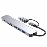 Tech-Protect HB06 HUB adapteris 8in1 TYPE-C + USB2.0 + USB3.0 + SD/TF + AV3.5 - pelēks