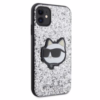 Karl Lagerfeld KLHCN61G2CPS iPhone 11 / Xr 6.1" sudrabains cietais viedtālruņa apvalks Spīdumi Choupette Emblēma