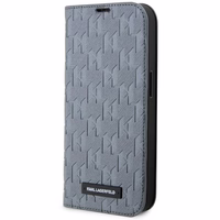 Karl Lagerfeld KLBKP14LSAKLHPG iPhone 14 Pro 6.1" grāmatas apvalks sudraba/sudraba Saffiano Monogram