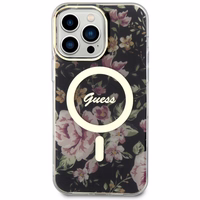 Guess GUHMP14XHCFWSK iPhone 14 Pro Max 6.7" melns cietais viedtālruņa apvalks Flower Magnētiskais
