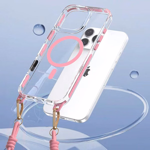 Tel Protect Strap Clear Case for Iphone 15 Pro Max pink