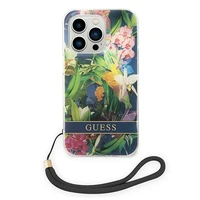 Guess GUOHCP14XHFLSB iPhone 14 Pro Max 6.7 "zils/zils cietais apvalks Ziedu siksna