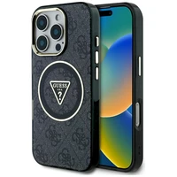 Guess IML Metal Glitter 4G Circle Triangle magnētiskais viedtālruņa apvalks iPhone 16 Pro - melns