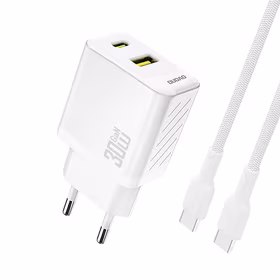 Dudao A27TCEU PD 30W GaN USB-A USB-C Wall Lādētājs with USB-C Kabelis - Balts
