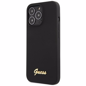 Viedtālruņa apvalks Guess GUHCP13XLSLMGBK iPhone 13 Pro Max 6.7" melna/melna cietais apvalks Silikona Uzraksts Zelta Logotips