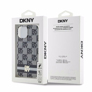 DKNY IML rūtainais mono raksts un drukātas svītras Magnētiskais viedtālruņa apvalks iPhone 15 Plus / 14 Plus - melna