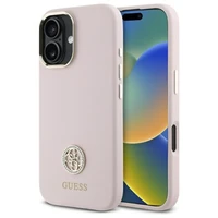 Guess Silicone Logo Strass 4G viedtālruņa apvalks iPhone 16 - gaiši rozā