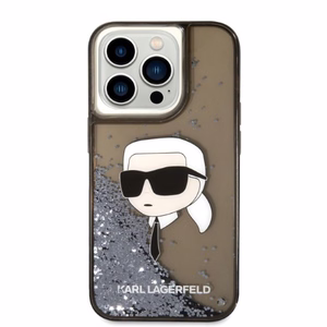 Karl Lagerfeld Glitter Karl's Head viedtālruņa apvalks iPhone 14 Pro Max - melns