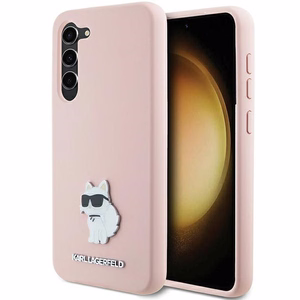 Karl Lagerfeld silikona Choupette metāla piespraude viedtālruņa apvalks Samsung Galaxy S23+ - rozā