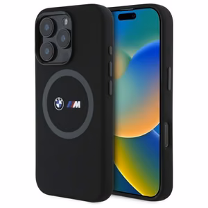 BMW M Silikona Drukātais Gredzens Magnētiskais viedtālruņa apvalks iPhone 16 Pro Max - melns