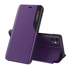 Eco Leather View Case elegants grāmatas tipa viedtālruņa apvalks ar statīvu iPhone 13 Pro Max violets