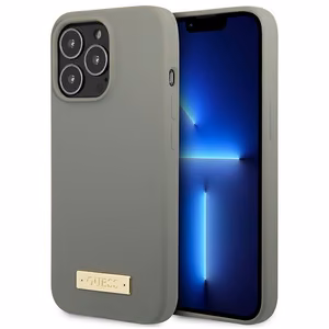 Guess GUHMP13LSPLG iPhone 13 Pro / 13 6.1" pelēks/pelēks cietais apvalks Silikona Logo Plate Magnētiskais