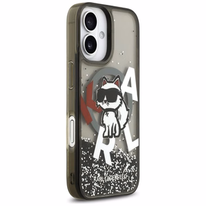 Karl Lagerfeld Šķidrs mirdzošs Choupette logotips Magnētiskais viedtālruņa apvalks iPhone 17 - melns