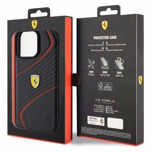 Ferrari Twist Metal Logo maciņš iPhone 15 Pro Max melns