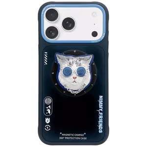 NIMMY чехол GLASSES COOL CAT совместимый с MagSafe для iPhone 17 Pro чёрно-синий