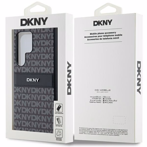DKNY ādas Mono Stripe un Metal Logo viedtālruņa apvalks Samsung Galaxy S24 Ultra - melns