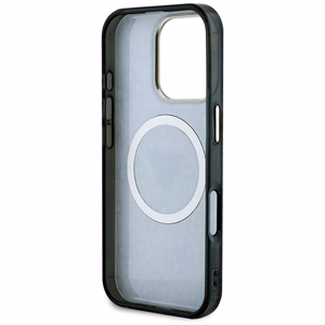 Guess IML Metal Glitter 4G Circle Triangle magnētiskais viedtālruņa apvalks iPhone 16 Pro - melns