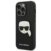 Karl Lagerfeld Saffiano Karl's Head Patch viedtālruņa apvalks iPhone 14 Pro - melns