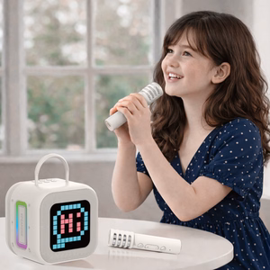 Blavec portatīvais Bluetooth skaļrunis WS-09 Karaoke Fun - 10W ar 2 mikrofoniem un displeju (WS09-2MBE) bēšs