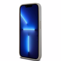 DKNY Ādas mono svītra un metāla logotips viedtālruņa apvalks iPhone 15 Pro - bēšs