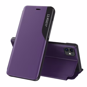 Eco Leather View Case elegants grāmatas tipa viedtālruņa apvalks ar statīvu iPhone 13 Pro Max violets