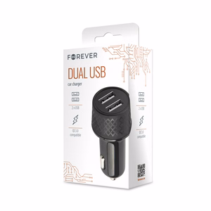 Forever automašīnas lādētājs 1xUSB 2,4A + 1xUSB QC 3.0 LA-03 melns