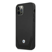 BMW Ādas perforēts viedtālruņa apvalks iPhone 12 Pro Max - melns