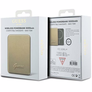 Guess MagSafe Metal Script Logo беспроводной внешний аккумулятор 15W 5000mAh - золотой
