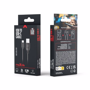 Maxlife kabelis USB - USB-C 0,2 m 2A melns