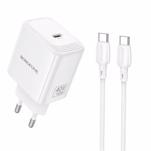 Borofone BN33 Fuente GaN Type-C charger QC3.0 PD 40W with Type-C to Type-C cable white