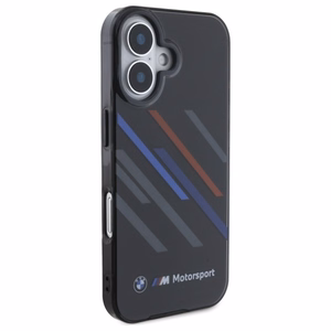 BMW Motosport IML nejaušas svītras iPhone 16 Plus apvalks - melns
