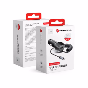 FORCELL F-ENERGY Carbon CC50-1AC automašīnas lādētājs USB A ar kabeli Type C PD QC3.0 3A 38W melns