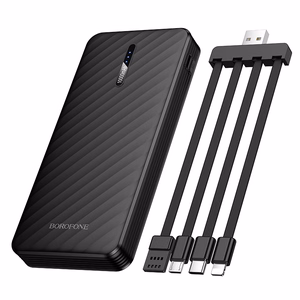 Borofone Внешний аккумулятор 10000mAh BJ84 Smooth - USB - с кабелями USB, Type C, Lightning и Micro USB чёрный