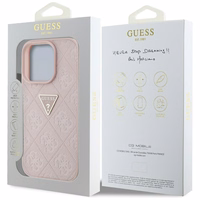 Guess Hot Stamp 4G Pattern Triangle Metal Logo iPhone 16 Pro viedtālruņa apvalks - rozā