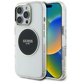 Guess IML Metal Colored Circle Classic Logo Magnētiskais viedtālruņa apvalks iPhone 16 Pro Max - melns