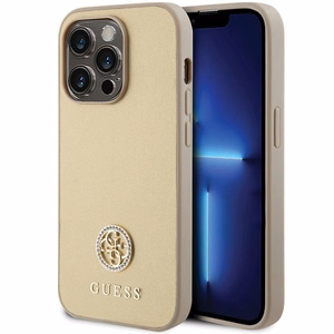 Guess GUHCP15XPS4DGPD iPhone 15 Pro Max 6.7" zelta/zelta cietais apvalks Strass Metāla Logotips