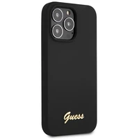 Viedtālruņa apvalks Guess GUHCP13XLSLMGBK iPhone 13 Pro Max 6.7" melna/melna cietais apvalks Silikona Uzraksts Zelta Logotips