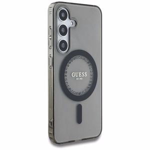Guess Kristāli Drukāts Klasiskais Logotips Magnētiskais Samsung Galaxy S25 viedtālruņa apvalks melna