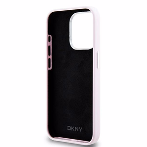 DKNY Šķidrs silikona mazs metāla logotips magnētiskais viedtālruņa apvalks iPhone 14 Pro - rozā