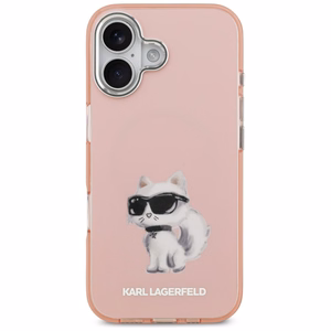 Karl Lagerfeld IML Aquarelle Choupette & Logo magnētiskais viedtālruņa apvalks iPhone 17 - rozā
