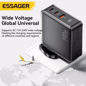 Lādētājs Essager GaN Journey melns 140W (2xPD / QC3.0)
