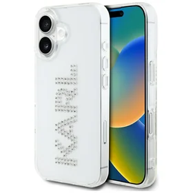 Karl Lagerfeld IML Rhinestones Logo viedtālruņa apvalks iPhone 16 - caurspīdīgs