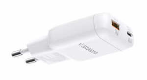 Tālruņa lādētājs USB A + Type C PD 45 W + datu kabelis Type C–C 100 W VEGER TR121, balts