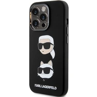 Karl Lagerfeld silikona viedtālruņa apvalks ar Karl&Choupette galvu iPhone 15 Pro - melns